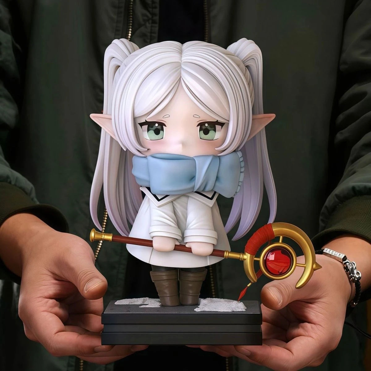 Chibi Frieren Winter Outfit Figure Cute Anime Elf Girl Statue Desktop Decoration Collectible Model Peripheral For Anime Fans